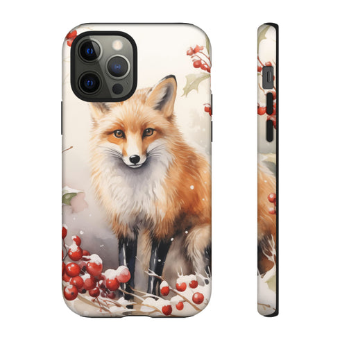 Christmas Fox in a Wreath of Red Berries - Impact Resistant Phone Case iPhone 12 Pro Matte